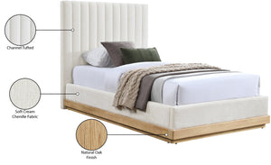 Meridian Furniture Emmet Channel Tufted Twin Bed Chenille Upholstered Wood Base Modern Platform Frame Cream - A B1244Cream-T