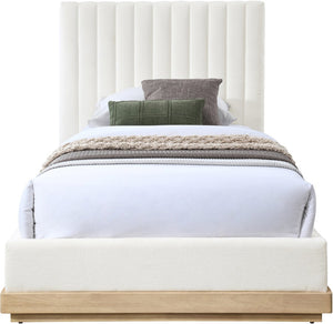 Meridian Furniture Emmet Channel Tufted Twin Bed Chenille Upholstered Wood Base Modern Platform Frame Cream - A B1244Cream-T