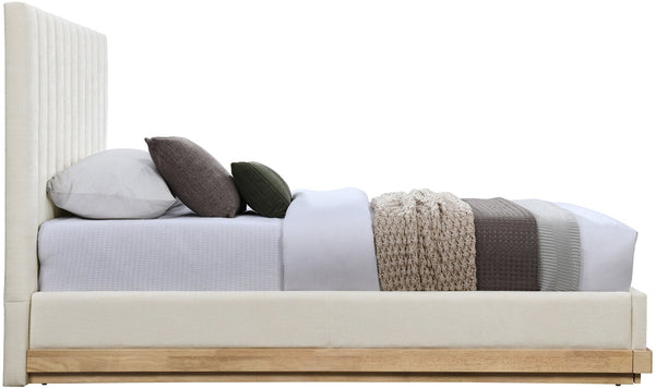 Meridian Furniture Emmet Channel Tufted Twin Bed Chenille Upholstered Wood Base Modern Platform Frame Cream - A B1244Cream-T