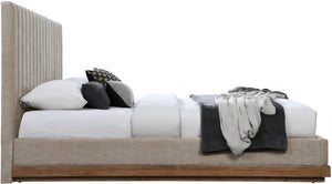 Meridian Furniture Emmet King Bed Channel Tufted Chenille Headboard Solid Wood Base Upholstered Platform Frame Beige B1245Beige-K