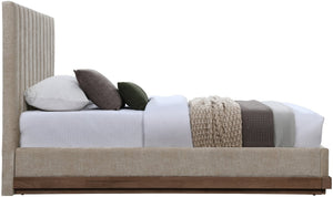 Meridian Furniture Emmet Channel Tufted Twin Bed Chenille Upholstered Wood Base Modern Platform Frame Beige B1245Beige-T
