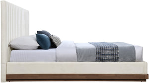 Meridian Furniture Emmet Channel Tufted Full Platform Bed Chenille Upholstery Walnut Wood Base Modern Bedroom Cream - B B1245Cream-F