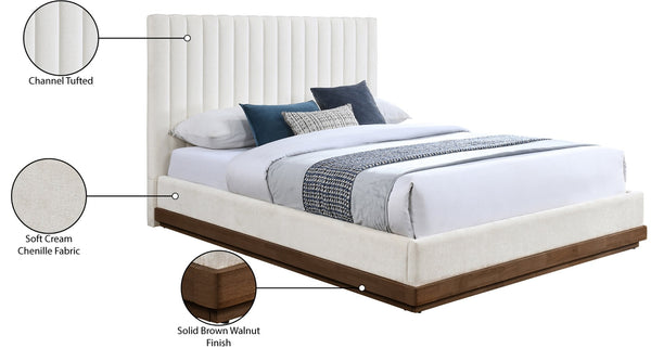 Meridian Furniture Emmet King Bed Channel Tufted Chenille Headboard Solid Wood Base Upholstered Platform Frame Cream - B B1245Cream-K