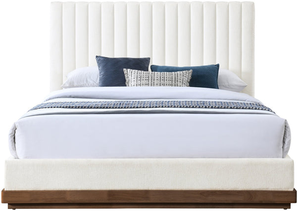 Meridian Furniture Emmet King Bed Channel Tufted Chenille Headboard Solid Wood Base Upholstered Platform Frame Cream - B B1245Cream-K