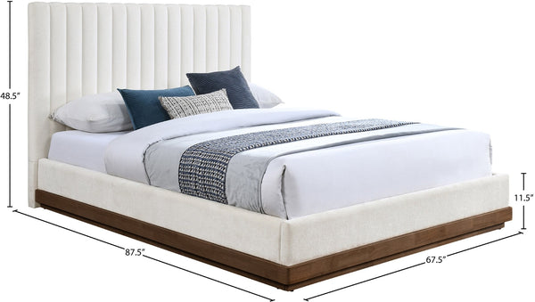 Meridian Furniture Emmet Queen Bed Channel Tufted Chenille Headboard Walnut Wood Base Cozy Bedroom Retreat Cream - B B1245Cream-Q