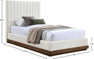 Meridian Furniture Emmet Channel Tufted Twin Bed Chenille Upholstered Wood Base Modern Platform Frame Cream - B B1245Cream-T