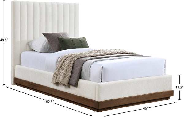 Meridian Furniture Emmet Channel Tufted Twin Bed Chenille Upholstered Wood Base Modern Platform Frame Cream - B B1245Cream-T