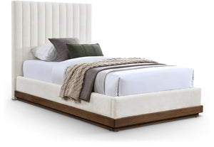 Meridian Furniture Emmet Channel Tufted Twin Bed Chenille Upholstered Wood Base Modern Platform Frame Cream - B B1245Cream-T