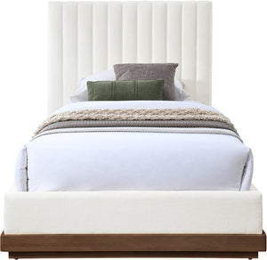 Meridian Furniture Emmet Channel Tufted Twin Bed Chenille Upholstered Wood Base Modern Platform Frame Cream - B B1245Cream-T