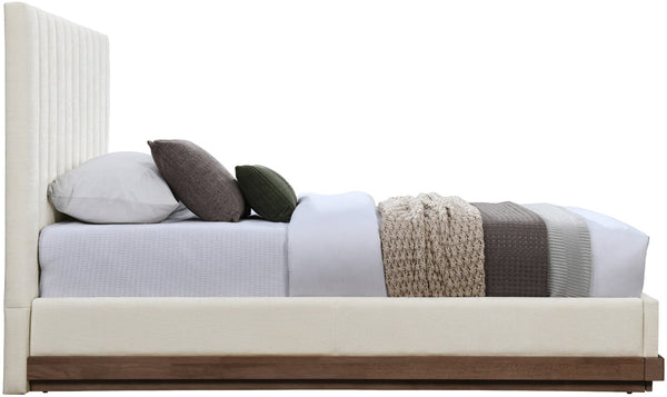 Meridian Furniture Emmet Channel Tufted Twin Bed Chenille Upholstered Wood Base Modern Platform Frame Cream - B B1245Cream-T