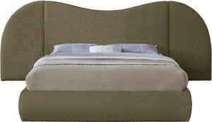 Everest Olive Green Boucle Fabric King Bed B1246Olive-K Meridian Furniture