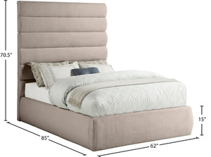 Meridian Furniture Adam Channel Tufted Upholstered Full Bed with Linen Texture and Adjustable Headboard B1255Beige-F70
