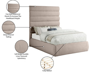 Meridian Furniture Adam Channel Tufted Upholstered Full Bed with Linen Texture and Adjustable Headboard B1255Beige-F70