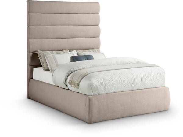 Meridian Furniture Adam Channel Tufted Upholstered Full Bed with Linen Texture and Adjustable Headboard B1255Beige-F70