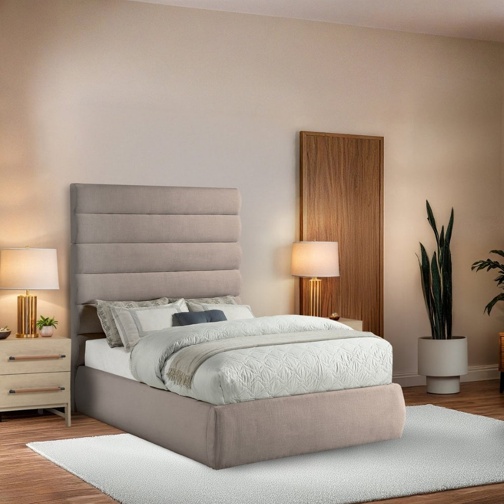Meridian Furniture Adam Channel Tufted Upholstered Full Bed with Linen Texture and Adjustable Headboard B1255Beige-F70