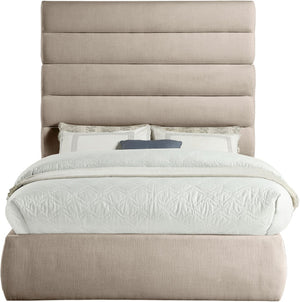 Meridian Furniture Adam Channel Tufted Upholstered Full Bed with Linen Texture and Adjustable Headboard B1255Beige-F70