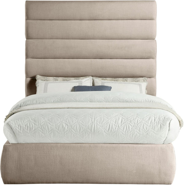 Meridian Furniture Adam Channel Tufted Upholstered Full Bed with Linen Texture and Adjustable Headboard B1255Beige-F70