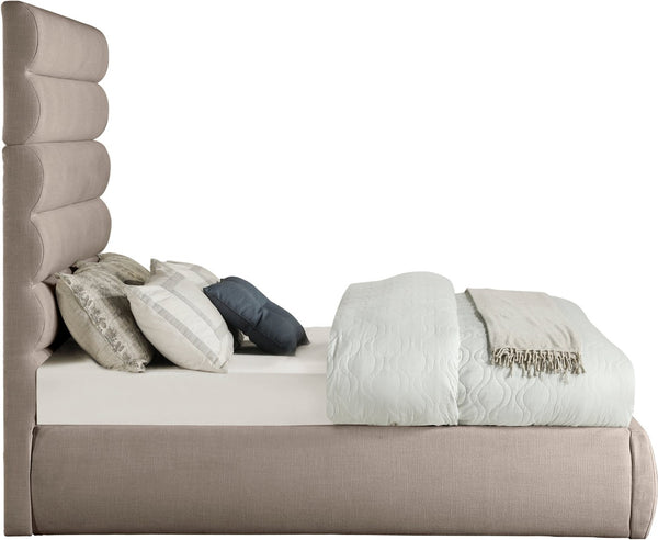 Meridian Furniture Adam Channel Tufted Upholstered Full Bed with Linen Texture and Adjustable Headboard B1255Beige-F70