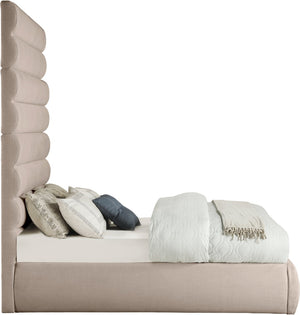 Meridian Furniture Adam Channel Tufted Upholstered Full Bed with Towering Linen Headboard for Bedroom B1255Beige-F90