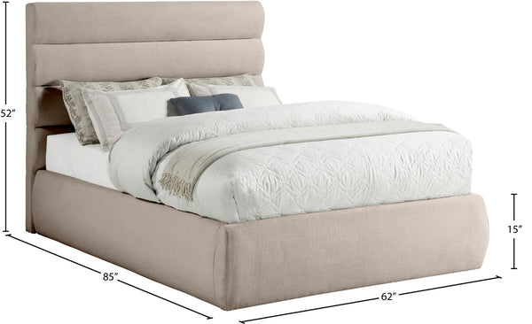 Meridian Furniture Adam Channel Tufted Linen Upholstered Full Platform Bed with Modular Headboard B1255Beige-F
