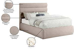 Meridian Furniture Adam Channel Tufted Linen Upholstered Full Platform Bed with Modular Headboard B1255Beige-F