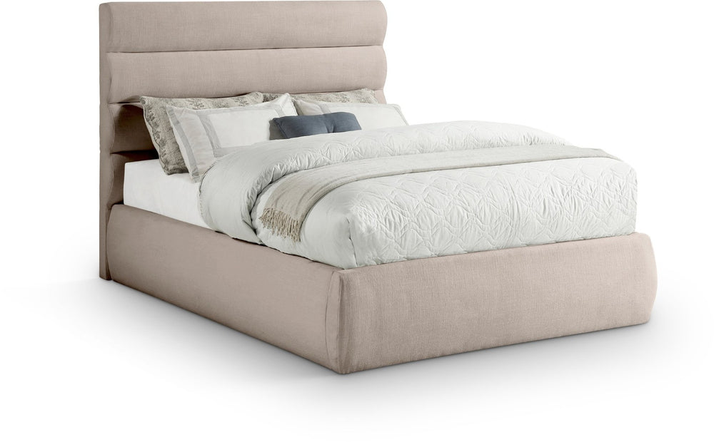 Meridian Furniture Adam Channel Tufted Linen Upholstered Full Platform Bed with Modular Headboard B1255Beige-F