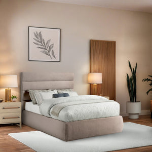 Meridian Furniture Adam Channel Tufted Linen Upholstered Full Platform Bed with Modular Headboard B1255Beige-F