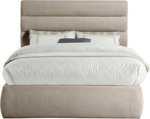 Meridian Furniture Adam Channel Tufted Linen Upholstered Full Platform Bed with Modular Headboard B1255Beige-F