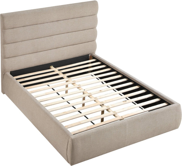 Meridian Furniture Adam Channel Tufted Linen Upholstered Full Platform Bed with Modular Headboard B1255Beige-F