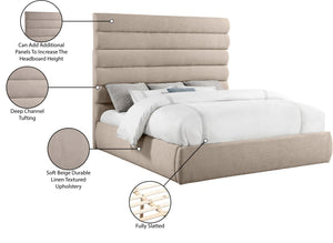 Meridian Furniture Adam Channel Tufted King Bed with Tall Linen Upholstered Headboard for Elegant Bedrooms B1255Beige-K70