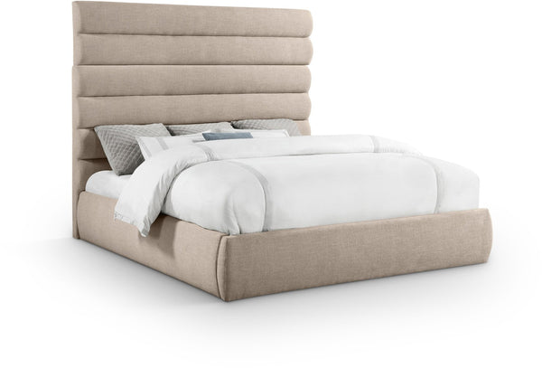 Meridian Furniture Adam Channel Tufted King Bed with Tall Linen Upholstered Headboard for Elegant Bedrooms B1255Beige-K70