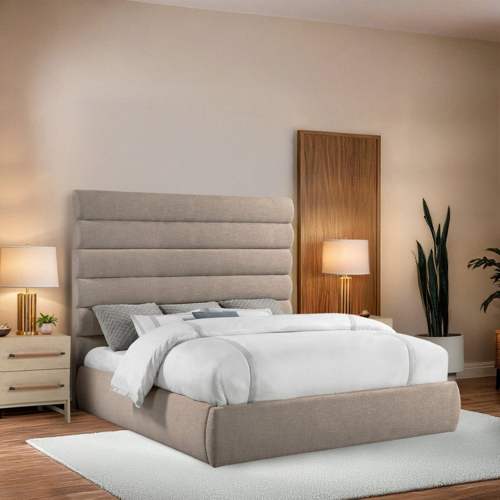 Meridian Furniture Adam Channel Tufted King Bed with Tall Linen Upholstered Headboard for Elegant Bedrooms B1255Beige-K70