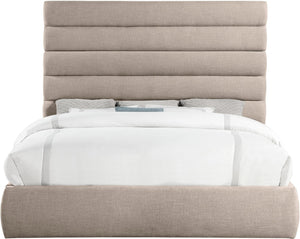 Meridian Furniture Adam Channel Tufted King Bed with Tall Linen Upholstered Headboard for Elegant Bedrooms B1255Beige-K70
