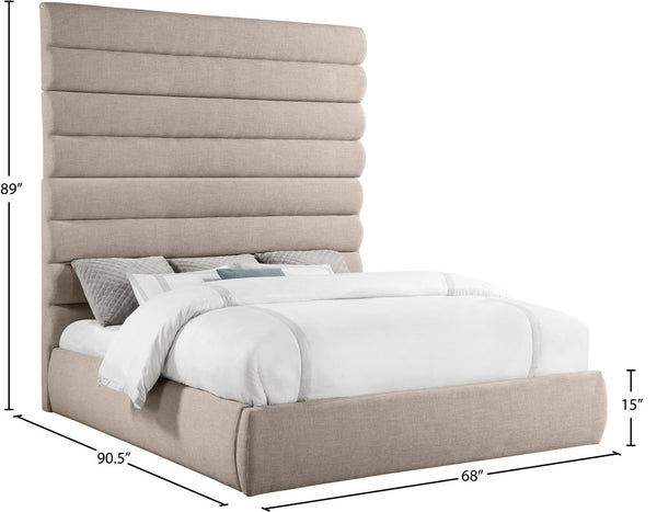 Meridian Furniture Adam Channel Tufted King Bed with Linen Upholstery and Modular Headboard Design B1255Beige-K90