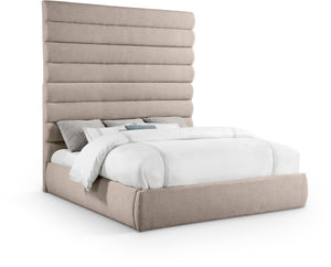 Meridian Furniture Adam Channel Tufted King Bed with Linen Upholstery and Modular Headboard Design B1255Beige-K90