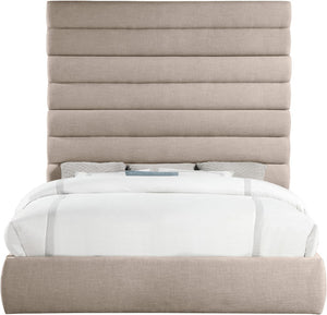 Meridian Furniture Adam Channel Tufted King Bed with Linen Upholstery and Modular Headboard Design B1255Beige-K90