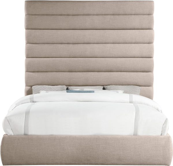 Meridian Furniture Adam Channel Tufted King Bed with Linen Upholstery and Modular Headboard Design B1255Beige-K90