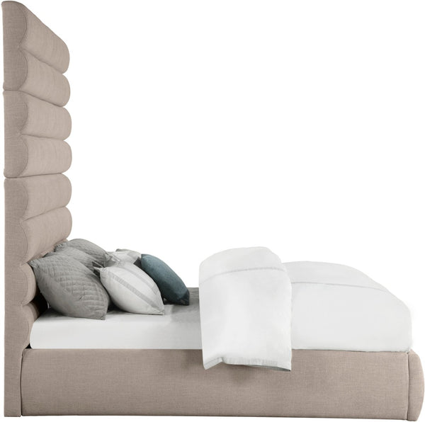 Meridian Furniture Adam Channel Tufted King Bed with Linen Upholstery and Modular Headboard Design B1255Beige-K90