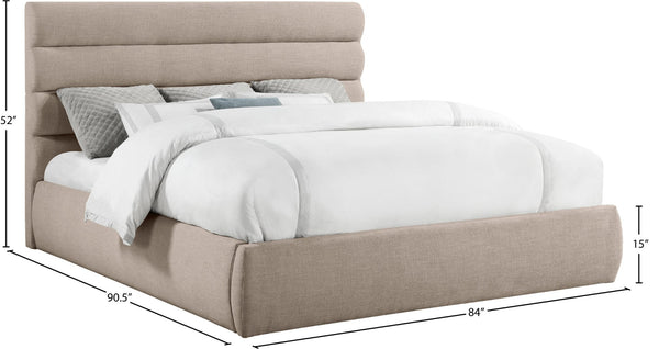Meridian Furniture Adam Channel Tufted King Bed with Linen Upholstery for a Refined Bedroom B1255Beige-K