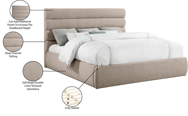 Meridian Furniture Adam Channel Tufted King Bed with Linen Upholstery for a Refined Bedroom B1255Beige-K