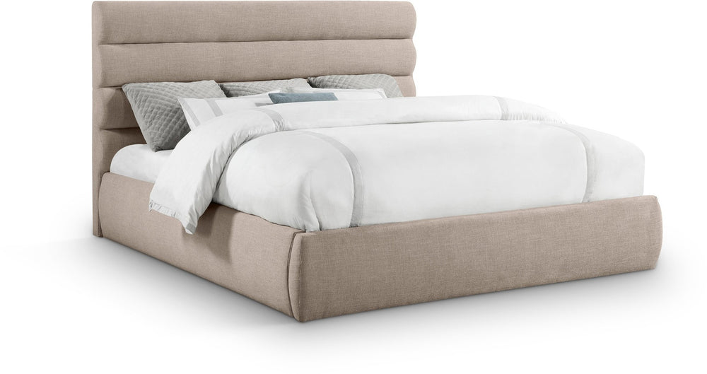 Meridian Furniture Adam Channel Tufted King Bed with Linen Upholstery for a Refined Bedroom B1255Beige-K