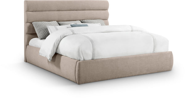 Meridian Furniture Adam Channel Tufted King Bed with Linen Upholstery for a Refined Bedroom B1255Beige-K