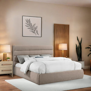 Meridian Furniture Adam Channel Tufted King Bed with Linen Upholstery for a Refined Bedroom B1255Beige-K