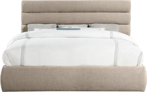 Meridian Furniture Adam Channel Tufted King Bed with Linen Upholstery for a Refined Bedroom B1255Beige-K