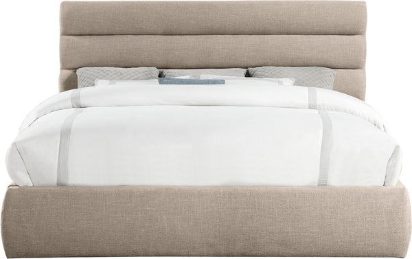 Meridian Furniture Adam Channel Tufted King Bed with Linen Upholstery for a Refined Bedroom B1255Beige-K