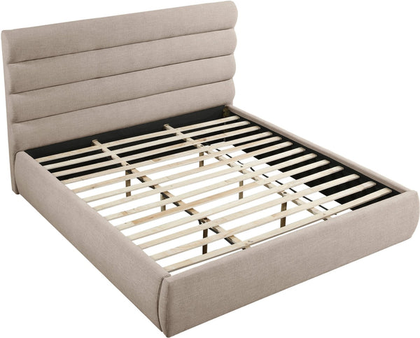 Meridian Furniture Adam Channel Tufted King Bed with Linen Upholstery for a Refined Bedroom B1255Beige-K