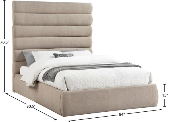 Meridian Furniture Adam Channel Tufted Linen Queen Bed with Adjustable Modular Headboard Panel B1255Beige-Q70