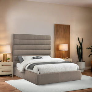 Meridian Furniture Adam Channel Tufted Linen Queen Bed with Adjustable Modular Headboard Panel B1255Beige-Q70