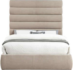 Meridian Furniture Adam Channel Tufted Linen Queen Bed with Adjustable Modular Headboard Panel B1255Beige-Q70