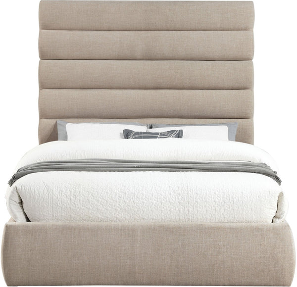 Meridian Furniture Adam Channel Tufted Linen Queen Bed with Adjustable Modular Headboard Panel B1255Beige-Q70